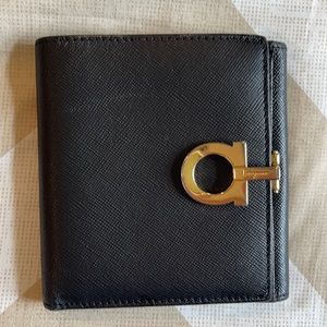 Salvatore Ferragamo Black Compact Leather Wallet